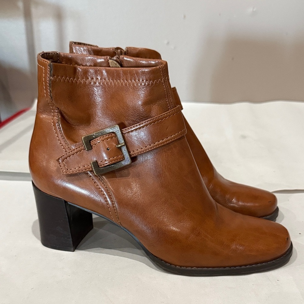Franco Sarto Tan to brown Leather Ankle Boots with Buckle - Picture 1 of 6